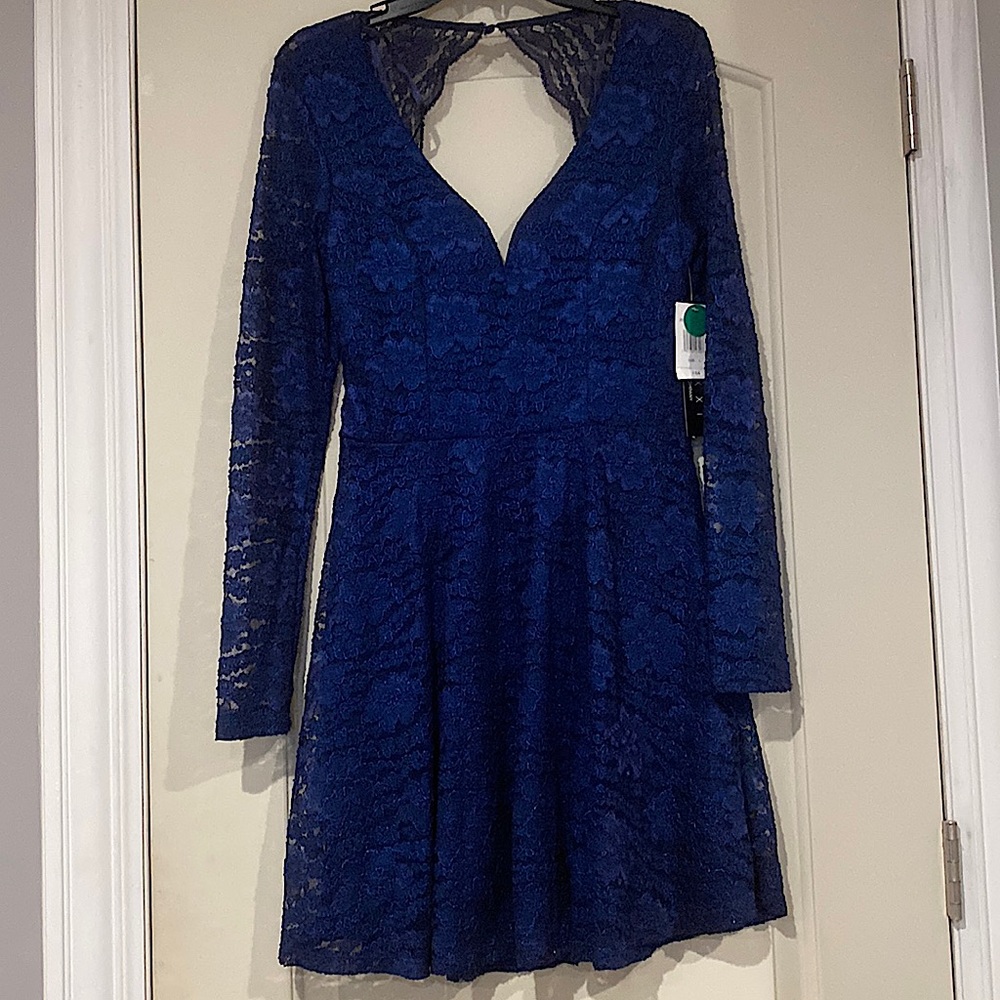 Trixxi Long Sleeve Navy Blue Prom Dress